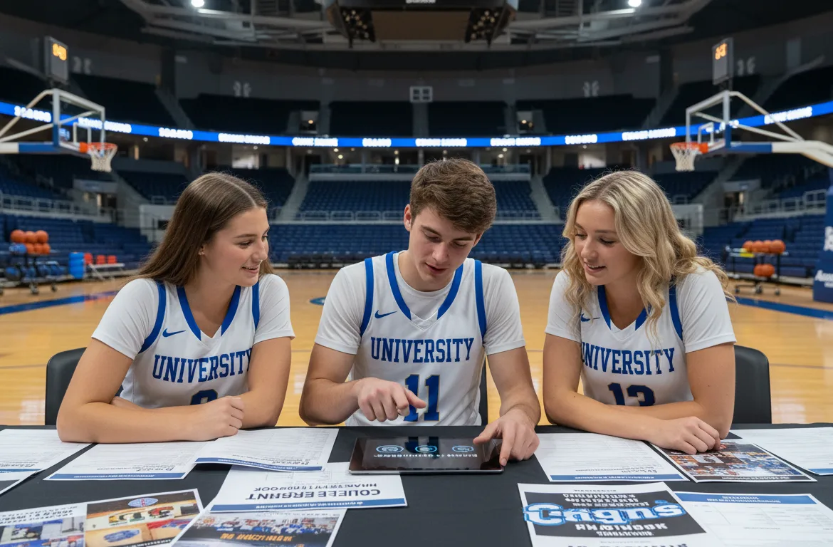 College athletes reviewing college recruitment tips during the recruiting process