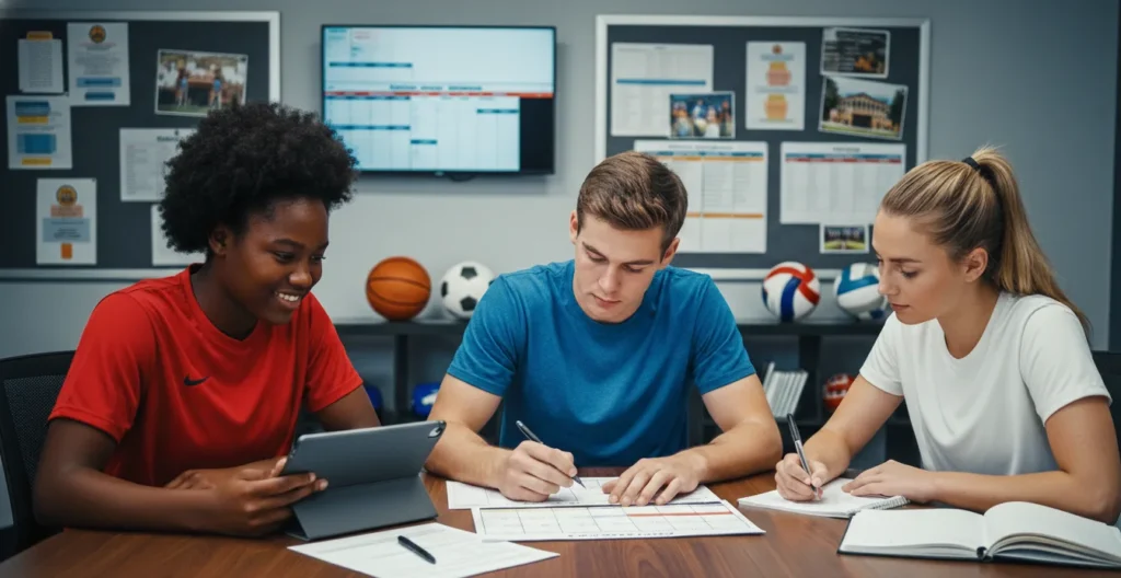 Student athletes reviewing recruiting calendar to understand what is the dead period in NCAA recruiting
